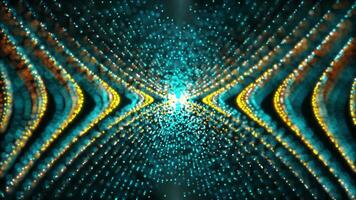 abstrakt bakgrund med ljus vågig partiklar strömmande mot de Centrum. bokeh animation. lysande partikel strömmar. sömlös 4k looping . video