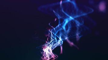 animación de un espiral partícula ola. un vistoso, alta tecnología antecedentes con brillante partículas, un arremolinándose superficie de puntos formando un complejo espiral estructura. 4k, sin costura bucle. video