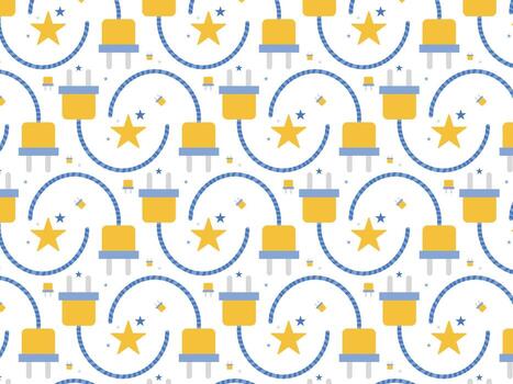 Abstract design of an electrical plug and star seamless background pattern vector