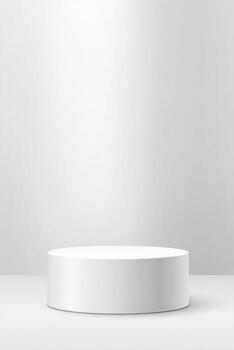 A pristine white cylindrical platform stands against a soft, gradient background, ideal for showcasing. photo