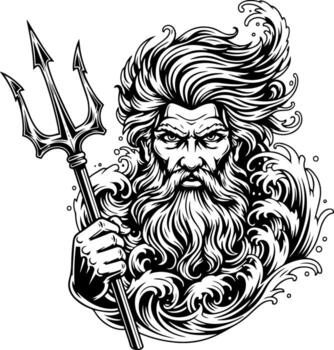 el Dios Poseidón con un tridente y un barba vector