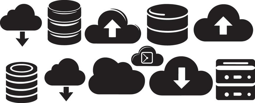 Cloud Computing And Data Storage Icons In Silhouette vector