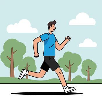 Man enjoys a healthy run through a vibrant park on a sunny day vector