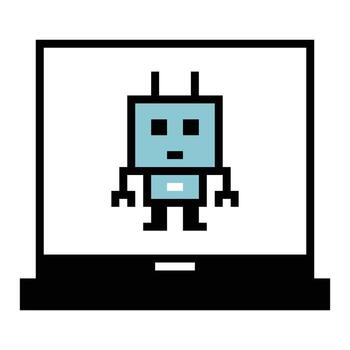 Cartoon cute chat bot ai robot robotic computer mind design 8 bit art. vector