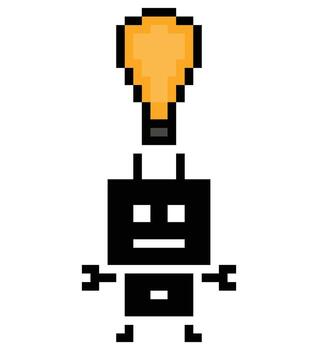 Pixel art idea chat bot ai robots robotic smart factory automation art. vector