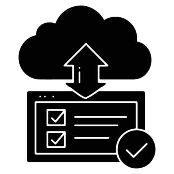 Secure Cloud Data Synchronization Glyph Illustrating Online Task Management, Verified Digital Operations, and Successful Web-Based Workflow Completion vector