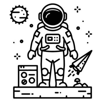 Astronaut Illustration in Space with Spaceship and Stars - Educational and Out vector