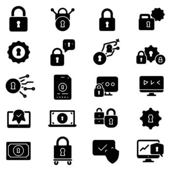 esencial la seguridad cibernética símbolos proteger datos, asegurando privacidad, y gerente acceso en digital ambientes vector