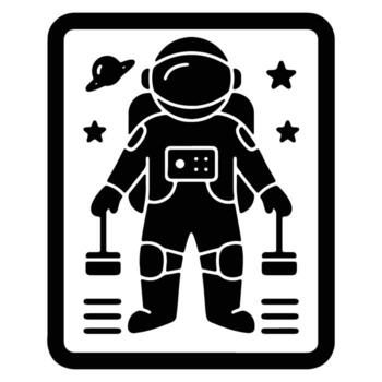 Black and white glyph icon of an astronaut in a spacesuit for cosmic exploration and interstellar travel adventure vector