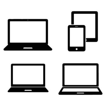 Digital device collection including laptops and tablet with blank screens for your design vector