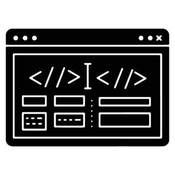 negro y blanco software desarrollo icono representando codificación interfaz y web página diseño vector