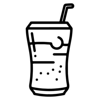 Stylized outline icon of a refreshing carbonated drink with bubbles and a straw, perfect for summer beverage concepts and graphic design elements for web and print vector