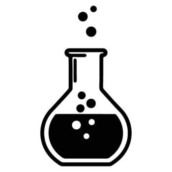 Minimalist Illustration of a Bubbling Laboratory Flask Icon on a Clean White Background, Representing Science, Chemistry Experiments, and Research vector