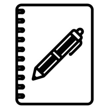 icono de un cuaderno con un bolígrafo, ideal para Tomar nota, escribiendo, o relacionado con la escuela Tareas vector