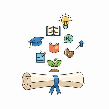 Visualizing the Journey of Knowledge Growth and Innovation Through Education and Research Discoveries vector