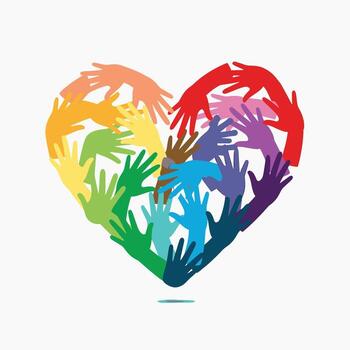 Diverse Hands Forming a Colorful Heart Symbolizing Unity and Community Support vector