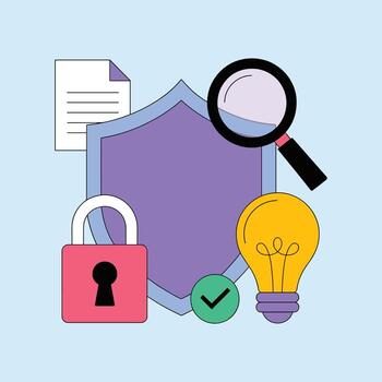 Security And Idea Concept With Shield Lock Magnifying Glass Lightbulb Keywords,security, protection vector