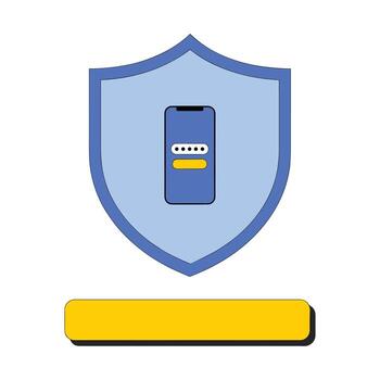 Shield with smartphone and password entry on white background security mobile vector