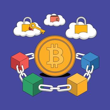 bitcoin blockchain red seguridad y digital billetera concepto criptomoneda digital moneda vector