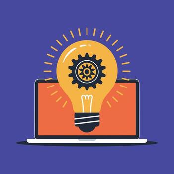Laptop with Lightbulb and Gear Symbolizing Innovation and Ideas computer vector