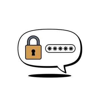 Speech bubble with padlock and password asterisks on white background Keywords, security, password vector