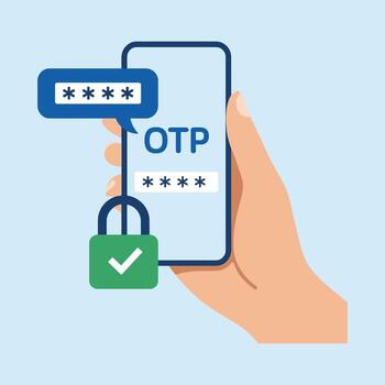 Hand holding smartphone displaying OTP code and locked padlock icon mobile vector