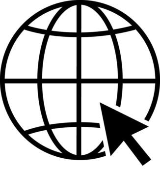 World Wide Web symbol. Globe and arrow cursor icon. Data exchange and global communication between devices and users around the world. Global Internet network. vector