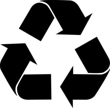 Recycling. Three curved arrows following each other in a circle forming a triangle. The material is suitable for recycling - made from recycled material. Warning symbol. Marking on packaging. vector