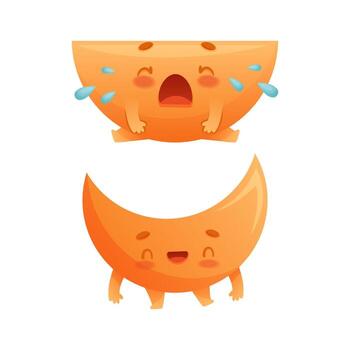 Funny Crescent and Semicircle as Geometric Shape Character Crying and Smiling Set vector