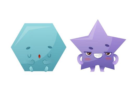 Funny Polygon and Star as Geometric Shape Character Yawning and Grinning Set vector