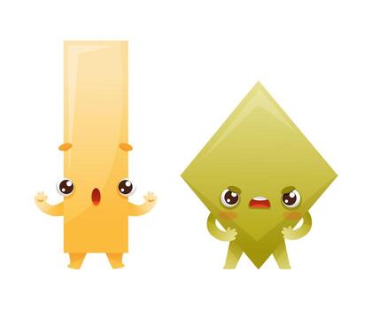 Funny Rectangle and Rhombus as Geometric Shape Character with Surprised and Angry Face Expression Set vector