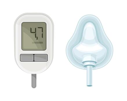 Glucose Meter or Glucometer and Oxygen Mask as Medical Device Set vector