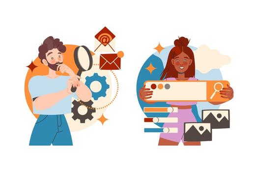 Illustration of search optimization techniques vector