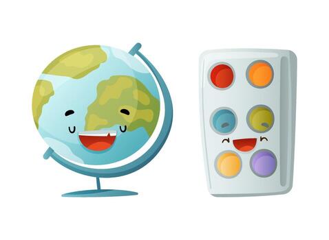 Cartoon globe and color palette vector