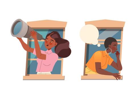 Women looking out of windows vector