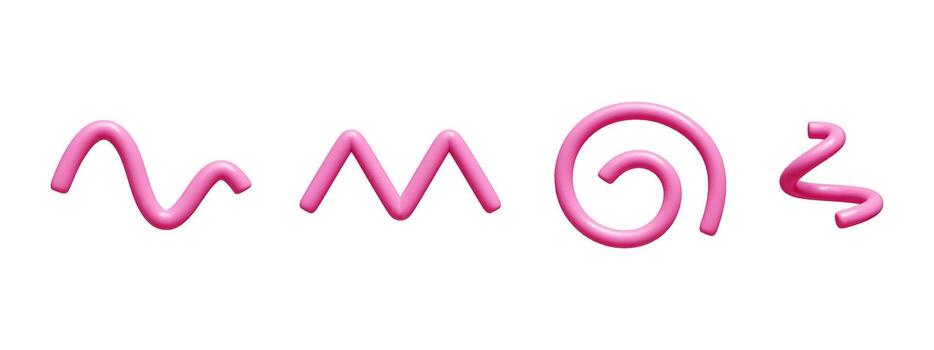 rosado lustroso 3d garabatear línea conjunto con ondulado, zigzag, espiral y curvo formas vector