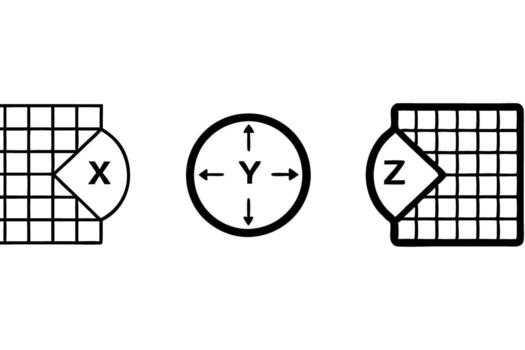 3D coordinate axis X, Y, Z with 10x10 grid system for visualizing data and geometric relationships, perfect for digital design, engineering, and technology line art icon set. vector
