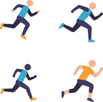 Four different people running in different positions vector