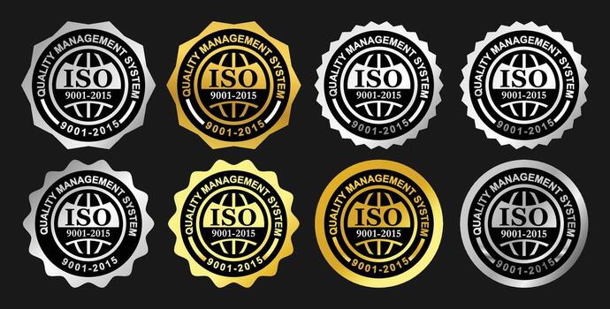 ISO 9001 Quality Management System Certification Icons for Business Reliability vector