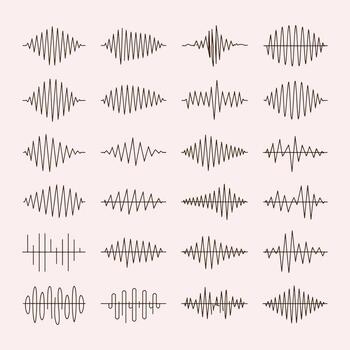 colección de veinte cuatro marrón sonido ola gráficos en un ligero rosado antecedentes audio forma de onda vector