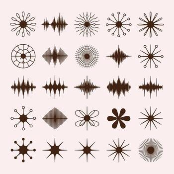 colección de resumen estallidos de estrellas y sonido ola gráficos en marrón en rosado antecedentes modelo vector