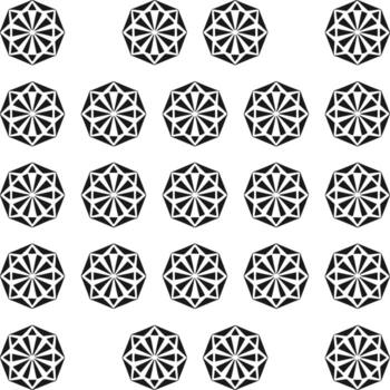 Seamless pattern of black geometric starburst shapes on white background vector