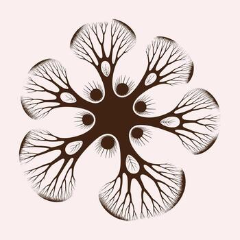 oscuro marrón resumen árbol rama radial modelo en pálido rosado antecedentes simétrico vector