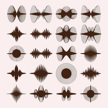 colección de resumen sonido ola y circular forma de onda gráficos en marrón en pálido rosado antecedentes audio vector