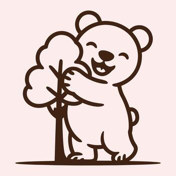 linda dibujos animados oso abrazando un árbol con un contento expresión vector