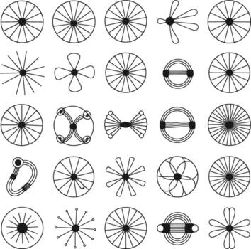 colección de resumen circular y radial gráfico elementos en negro y blanco geométrico vector