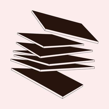 apilar de oscuro marrón rectangular formas flotante en contra un pálido rosado antecedentes geométrico resumen vector