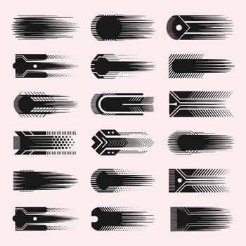 colección de negro resumen velocidad líneas y geométrico formas en un ligero rosado antecedentes vector