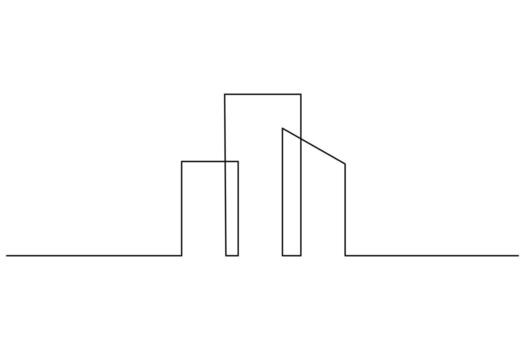 Modern office building single line art continuous minimalist architectural design vector