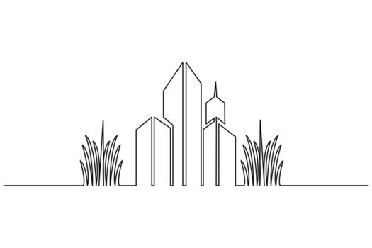 Simple continuous line drawing of office building minimalist urban outline art design vector